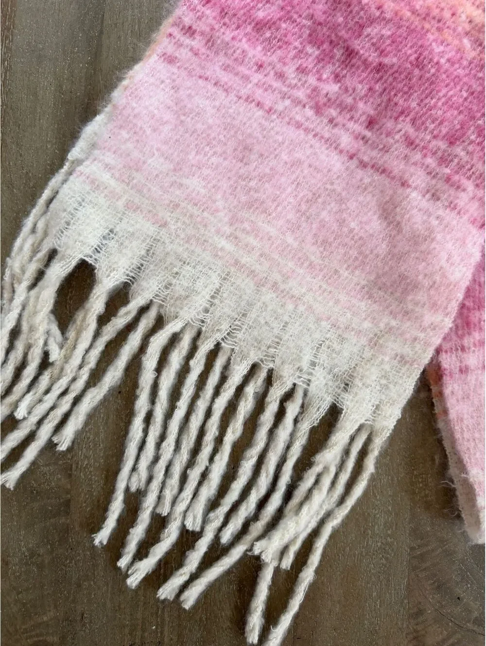 Old Navy Fringe Scarf NWT Pink Peach Orange Off White Lightweight Boho Wrap